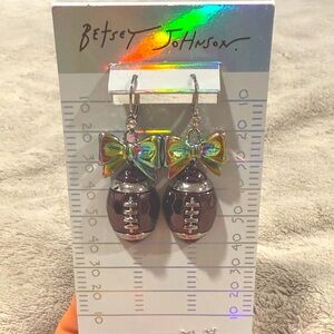 Betsey Johnson Multicolor Bow Football Earrings